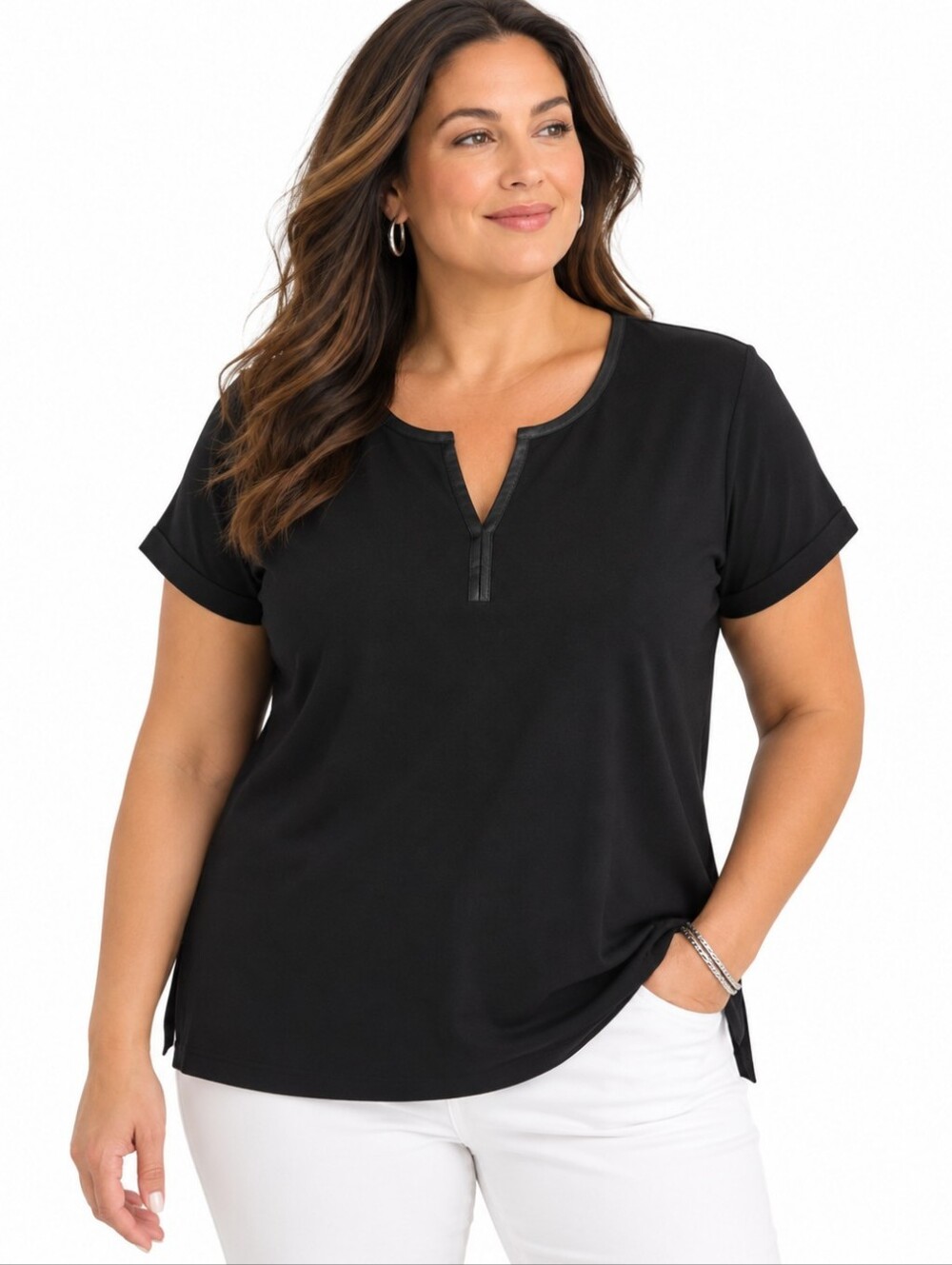 Liz Claiborne Lizwear Black Split Neck Top — XXL